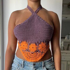 Zara Crochet Boho Knit Halter Top Size Medium